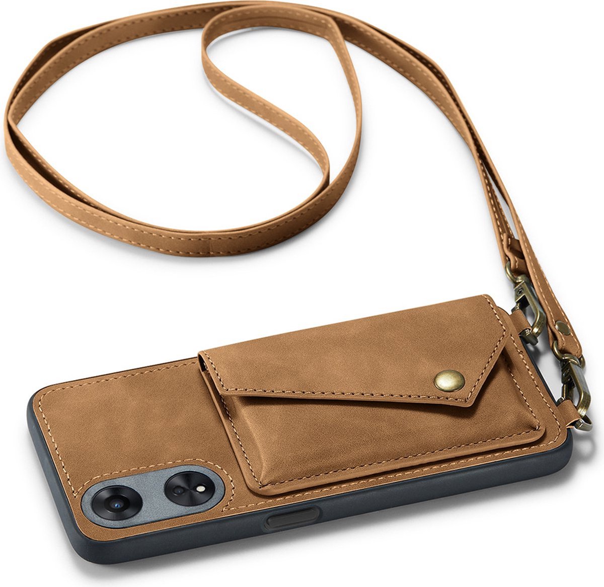 CaseMania Backcase hoesje geschikt voor Oppo A98 5G - Effen Bruin - Kunstleer