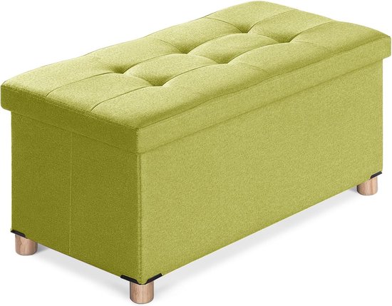 Zitbank met opbergruimte, opvouwbare zitkist, kruk met deksel, poef, voetensteun, groen, 76 x 38 x 40 cm