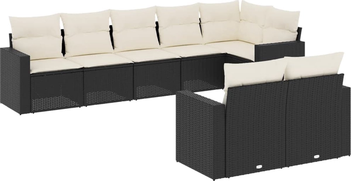 vidaXL 8-delige - Loungeset - met - kussens - poly - rattan - zwart