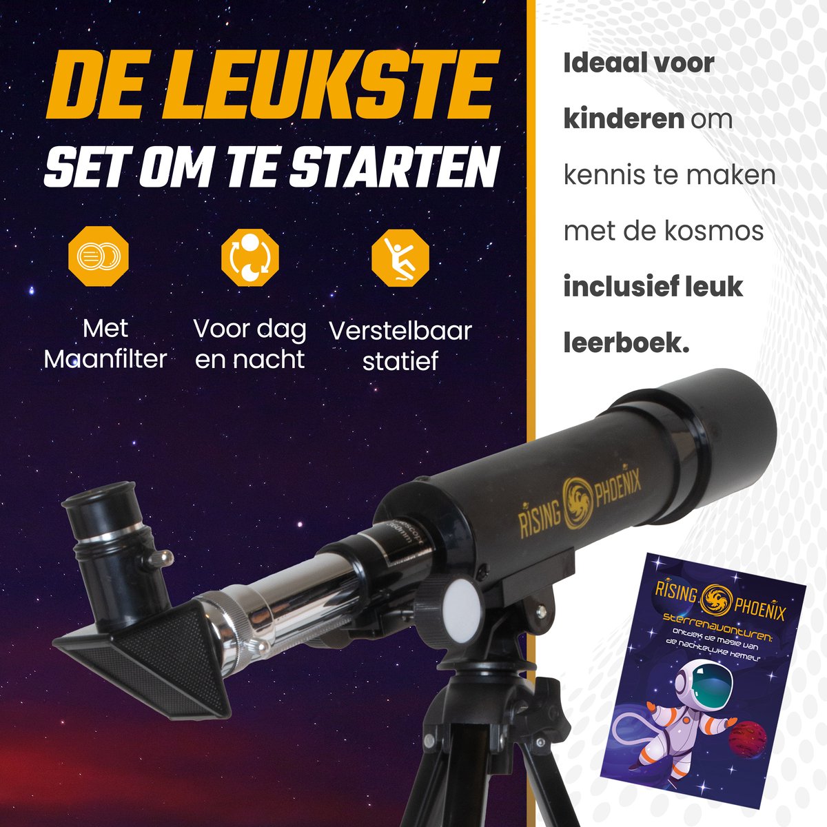 RP® Telescoop 90x Zoom Set - Sterrenkijker Kinderen / Beginners - Verstelbaar Statief - Maanfilter, Planisfeer, Stickerboek — afbeelding 7