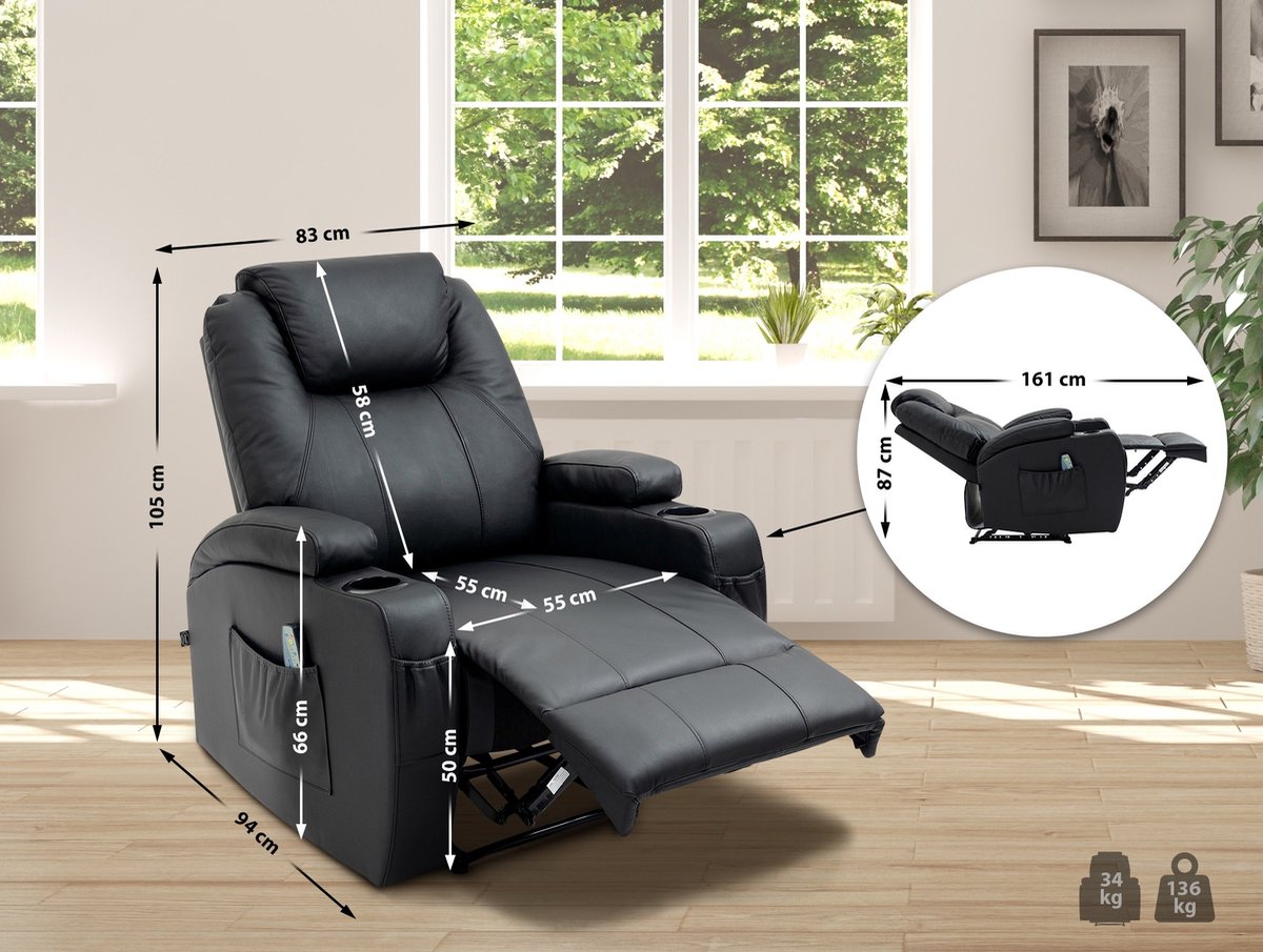 Afbeelding 2 van CLP Galena Relaxfauteuil Verstelbaar Zwart Echt Leer