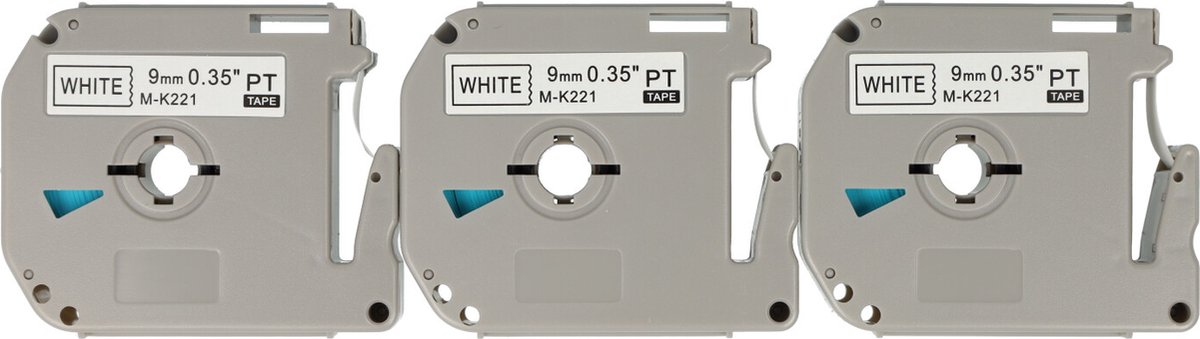 Dappaz - 3 stuks Brother M-K221 Labeltape Compatible - 9mm x 8 m - Zwart op Wit - Geschikt voor de Brother P-touch - Cassette mk221