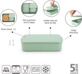 Make & Take Bento Lunchbox, Groot, Uitneembare Vakjes voor Voedselscheiding, Deksel met Clips, Geschikt voor Diepvries, Vaatwasser- & Magnetronbestendig, Jade Green, 26 x 17 x 6 cm