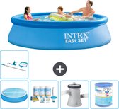 Intex Rond Opblaasbaar Easy Set Zwembad - 305 x 76 cm - Blauw - Inclusief Solarzeil - Onderhoudspakket - Zwembadfilterpomp - Filter - Schoonmaakset