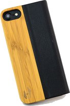 Houten design flip case, iPhone SE – Bamboe met leer