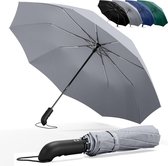 Paraplu, zakparaplu, stormvast, automatisch openen en sluiten, zwart, voor heren en dames, compact, stabiel, teflon wind- en regendicht, zakparaplu, golfparaplu, grijs, Standaard