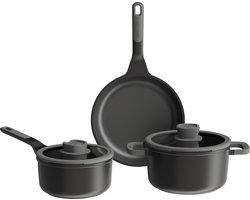 LEO RECYCLED 5-delige kookpottenset antikleef Stone+ - Grijs - PFAS-vrij