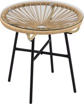 Table de jardin ronde style bohème - Table basse ronde - Table d'appoint - Table - Beige - 50 cm x 50 cm x 50 cm
