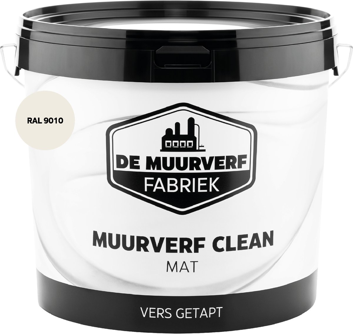 De Muurverffabriek - Muurverf Clean - RAL 9010 - 10 liter - wit - mat - muurverf voor binnen - afwasbaar - reinigbaar - geen glimmende vlekken na reiniging - droogt anel