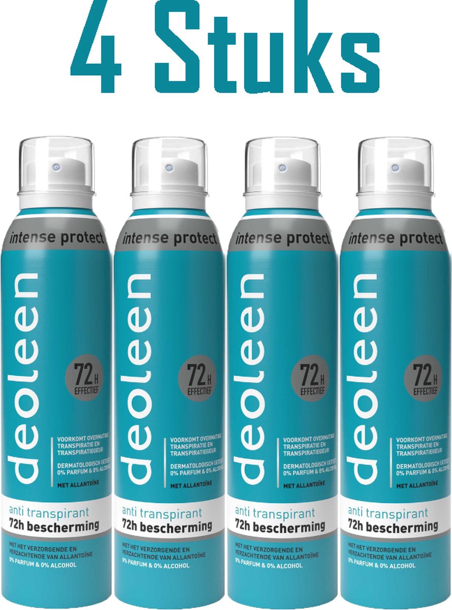 Goedkoopste 4x Deoleen Intense Protect - Voorkomt overmatige transpiratie en transpiratiegeur - 72 uur effectief - 0 parfum & 0 alcohol - Dermatologisch getest - Met allantoïne, verzorgend en verzachtend - 150 ml