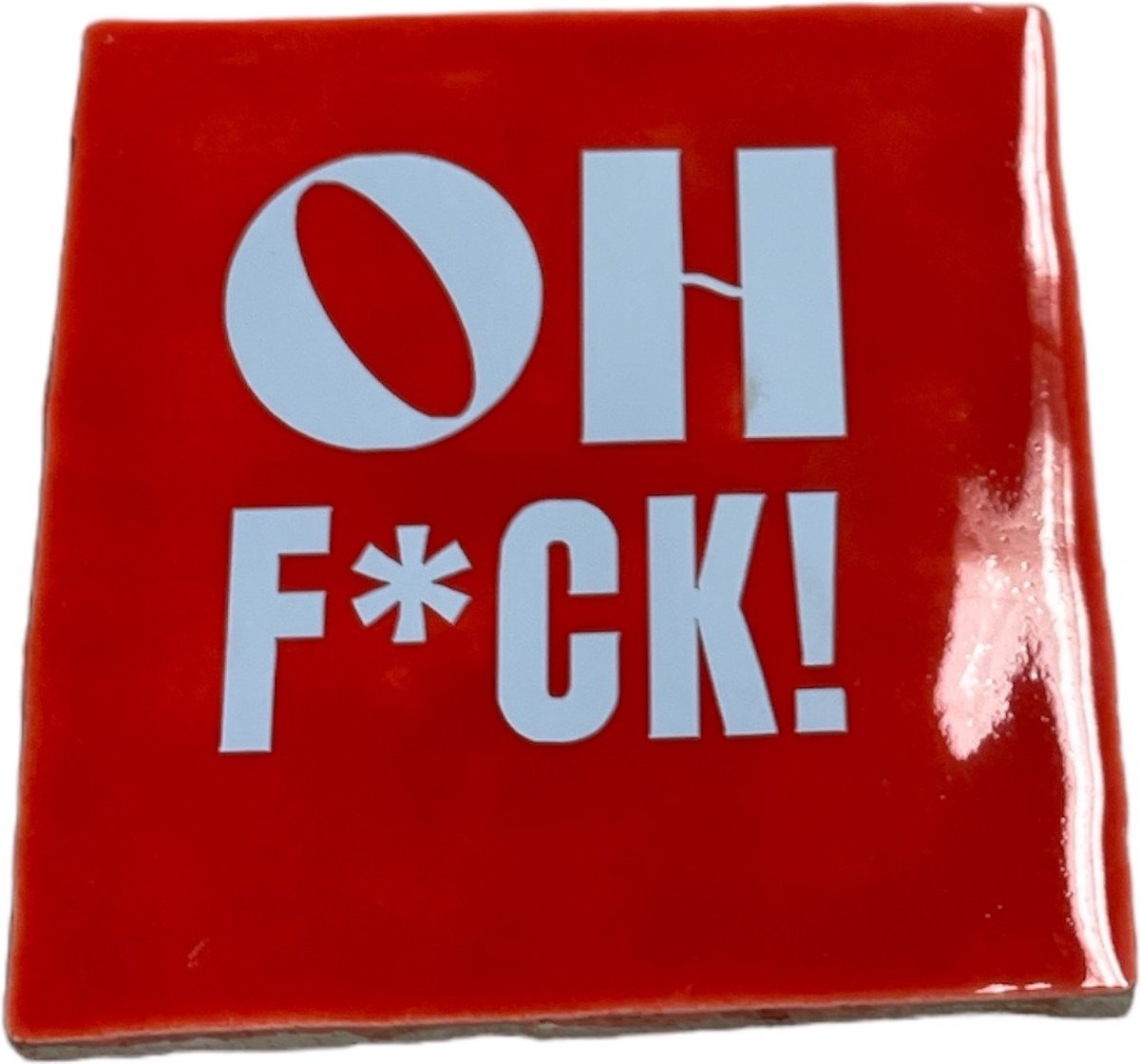 Hippe tegeltje met tekst: Oh Fuck | Rood met pastel blauw | Gepersonaliseerde cadeau | Hippe Spreuktegel | Nieuwe woning cadeau | Housewarming cadeau