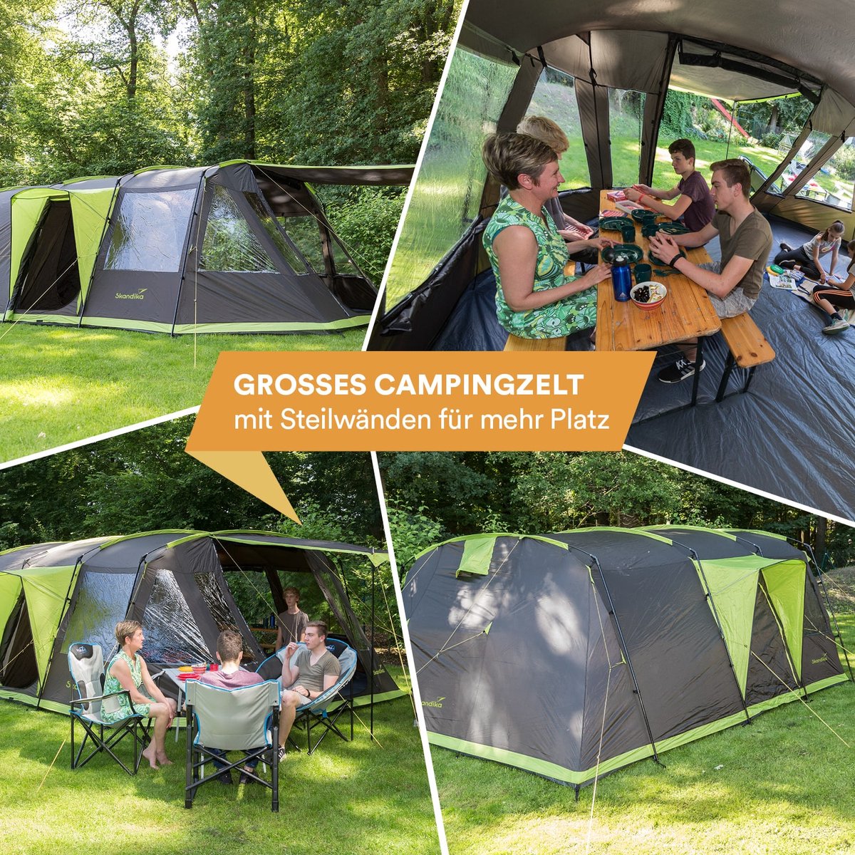 Skandika Nordland 6 Tent – Tenten – Tunneltent - Campingtent – Ingenaaide Tentvloer - Voor 6 personen – 205 cm stahoogte - Muggengaas – 1-2 slaapcabines – 580x440x205 cm (L x B x H) - 5000 mm waterkolom – Outdoor, Camping - Kamperen – antriciet/groen – foto 3
