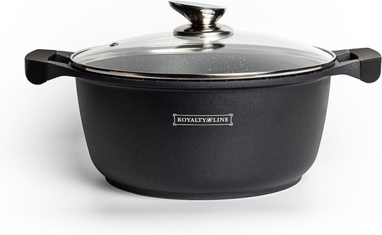 Royalty Line - Soupe / casserole marbrée - Avec couvercle en verre noir - 26 CM. RL-BS26ML