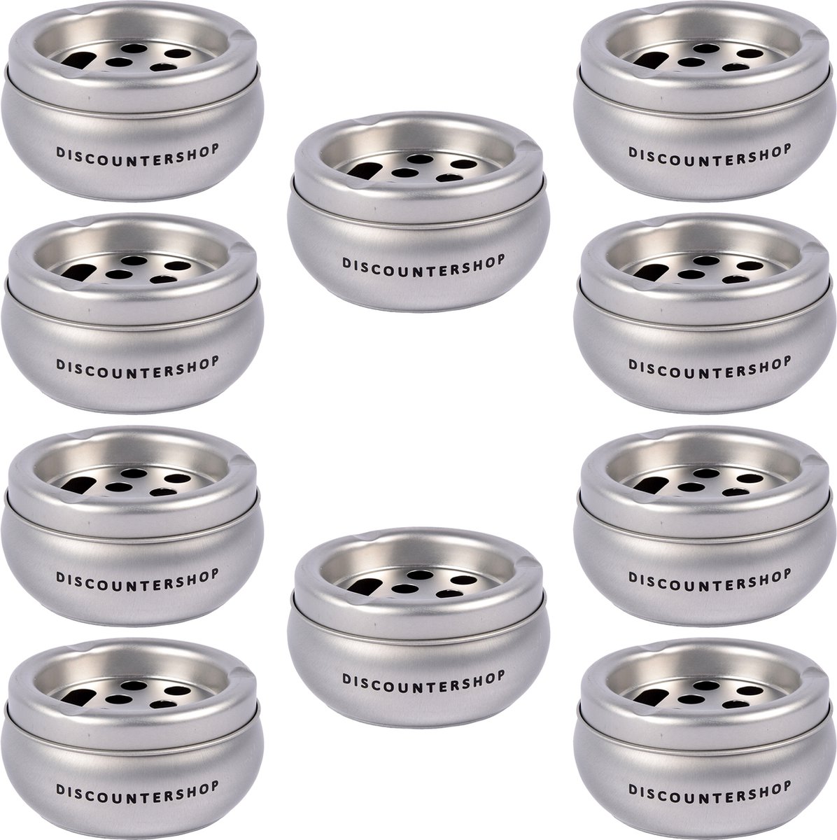 Goedkoopste Discountershop Voordelige Set van 10 Zilveren Aluminium Terrasasbakken - Handige Asbakken voor Buiten - 5.5cm x 10cm - Metaal - Tuinartikelen