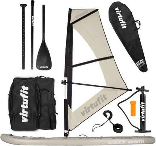 Virtufit Supboard Surfer 305 - Beige - Stand Up Paddle Board - Supboard Opblaasbaar - Inclusief windzeil, draagtas en accessoires - Voor beginners en gevorderden - Met GoPro mount - Verstelbare peddel - Max. 180 kg