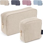 Bastix - 2 stuks kleine make-up tas voor handtas, koord make-up tas met compartimenten reis make-up tas voor meisjes dames (beige)