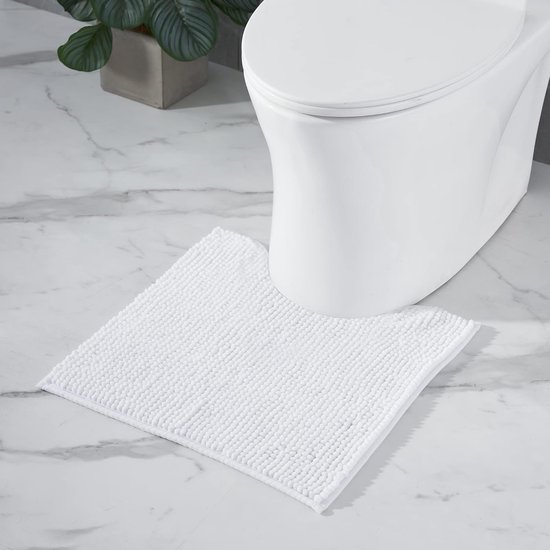 Badmat Anti-Slip av soft Chenille | Super absorberend en machinewasbaar | Te combineren als badmat set | Voor de badkamer, douche, bad of als WC mat | Wit - 45x45 cm WC