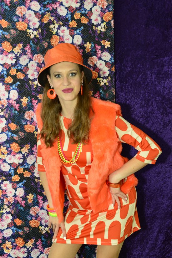 Partyxplosion bodywarmer/gilet fausse fourrure orange fluo