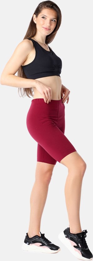 Bellivalini BLV-BLV50-185-LE Dames Leggings - Sport - Vrijetijdsbroek - Kort - Katoen - Sporbroek - Yogabroek - Wijnrood - M