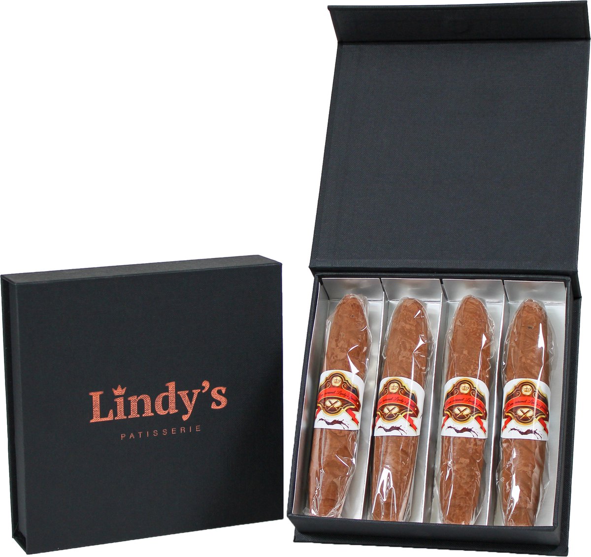 Lindy's Chocolade Sigaren Cadeaubox - Rum Karamel - Cadeau voor Mannen - 4 stuks