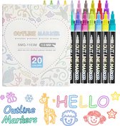 Marqueurs de contour de stylos à paillettes - 20 pièces de couleurs - Marqueurs super enroulés - Stylos à paillettes magiques - Stylos magiques métalliques - Enfants et Adultes