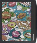 E-reader met kleurrijk stripboekdesign met "WOW!", "BANG!" en "YES!".