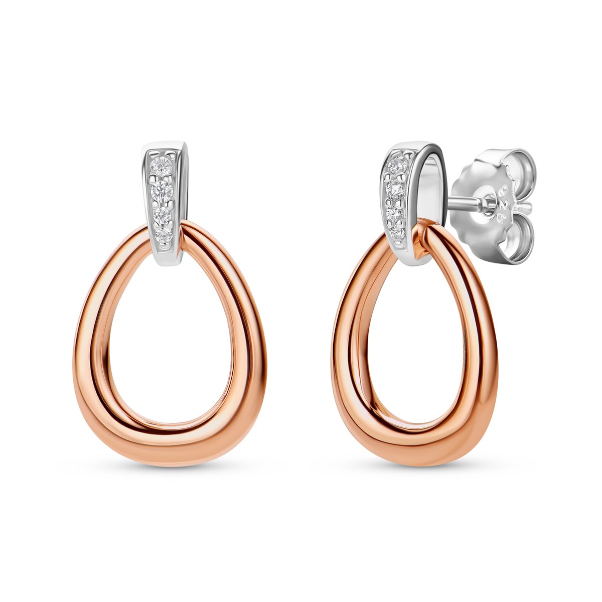 Miore Pure Oorbellen - Gemaakt van Zilver - Verguld - Met Zirkonen - Handgemaakte Sieraden - Hypoallergeen - Elegante Dames Sieraden - 18.5 mm