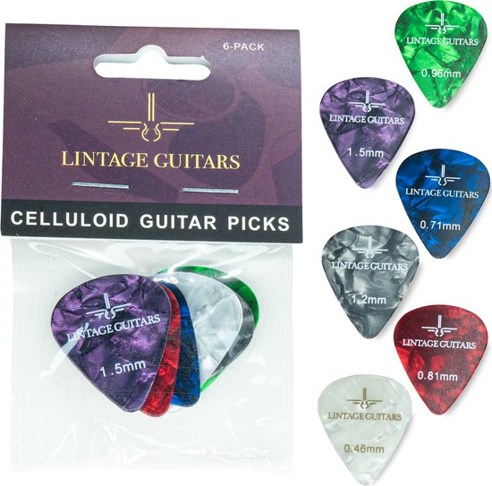 Mix de plectres 6 pièces - Plectre de 0,46 à 1,50 - Médiators en celluloïd - Lintage Guitars®