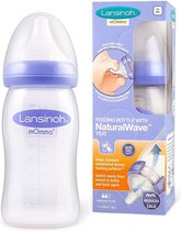 Lansinoh Baby Bottle with NaturalWave Teat (240 ml), Anti-colic, Plastic 100% BPA & BPS free, medium flow , purple 240 ml