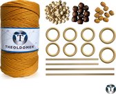 Macramé Pakket | 200 METER | Incl. Handleiding | Goudgeel | Starter Set | Ringen | Kralen |Stokken | Macramé Touw | 3mm | 100% Katoen | Macramé | Decoratie | DIY | Doe Het Zelf | Wandkleed | Dromenvanger | Plantenhanger | Tassen | TheOldOmen |