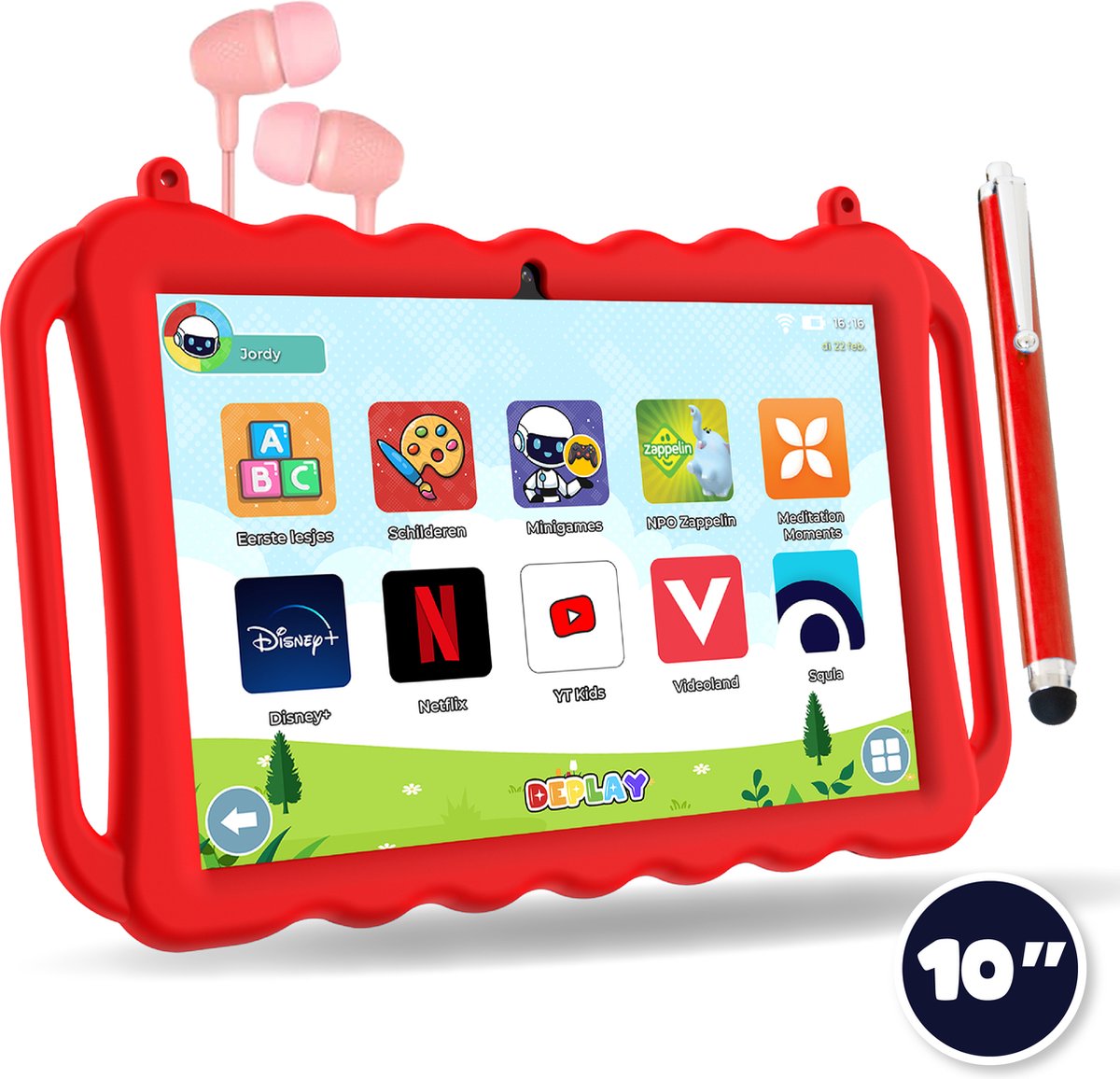 DEPLAY Kids Tablet PRO - Kindertablet - Kindertablet vanaf 3 jaar - 6000 mAh Batterij - Pen, Beschermhoes & Screenprotector - Android 13 - Tablet Kinderen - 10 Inch - Rood