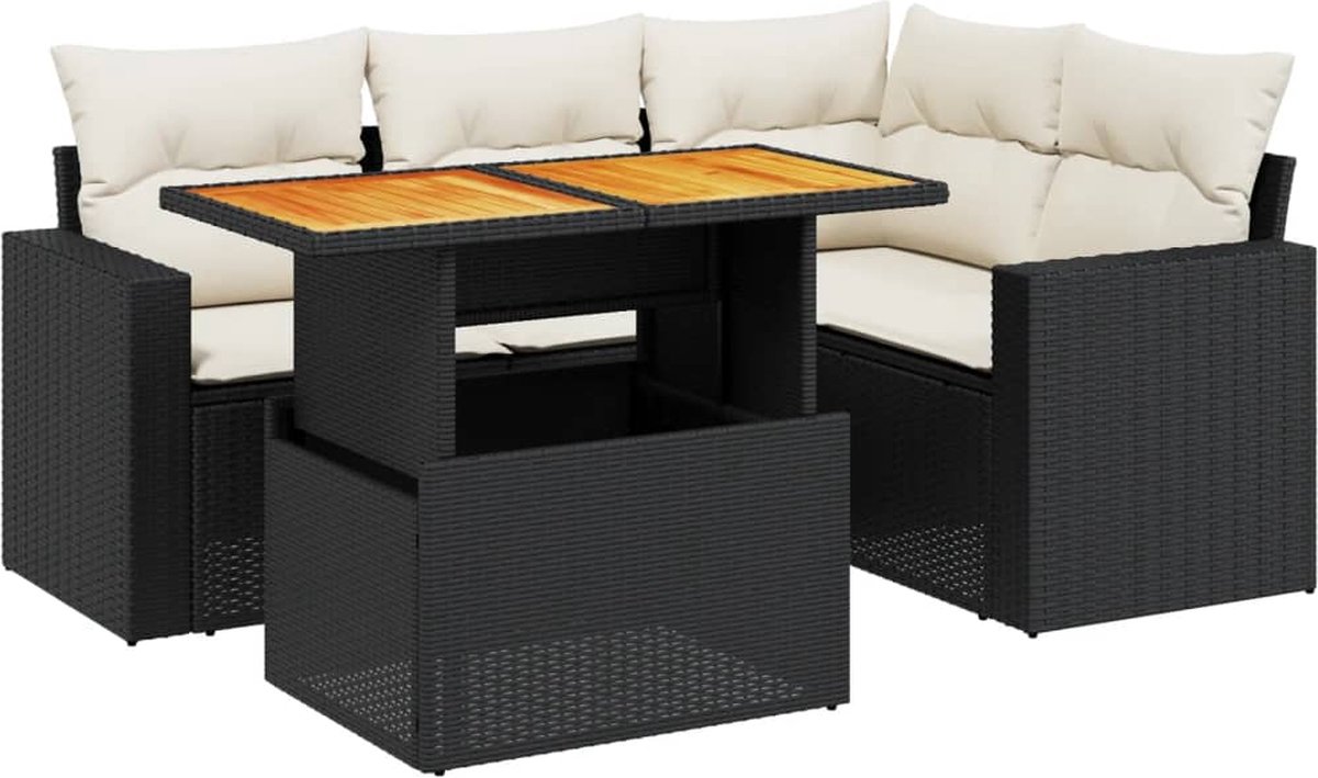 VidaXL 5-delige Loungeset met kussens poly rattan zwart