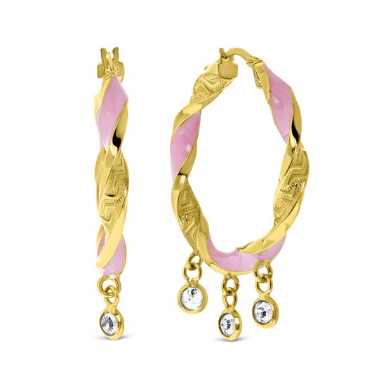 Juwelier Emo - Boucles d'oreilles Twister en or jaune 14 carats avec Pendentifs - 32 mm - 3,8 mm de large