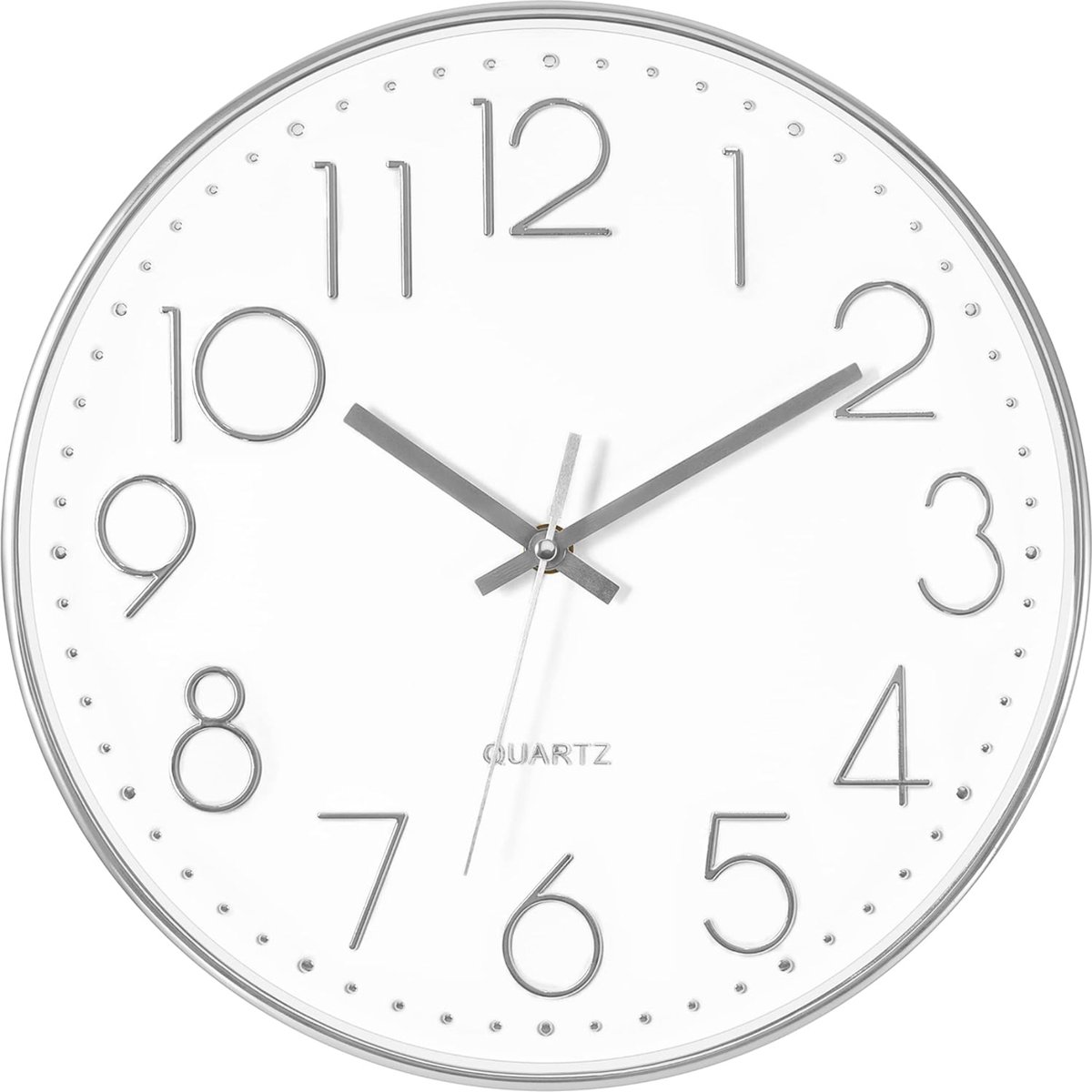 Tyme Wandklok Modern - Goed Leesbaar - Stille 30cm Klok - Analoog - Uurwerk - Muurklok - Quartz - Wit Zilver