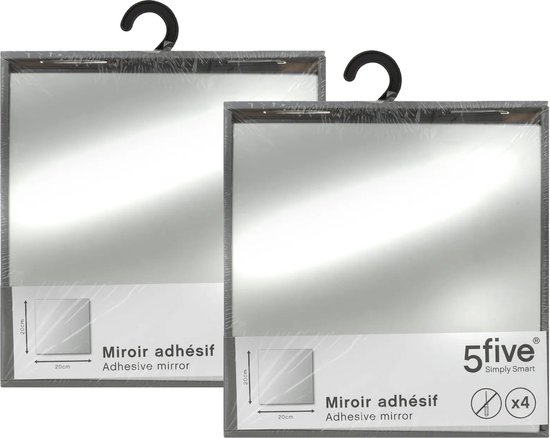 5Five carreaux de miroir collants - 8x pièces - verre - autocollant - 20 x 20 cm - carrés - mur/porte/mur
