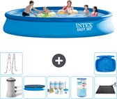 Intex Rond Opblaasbaar Easy Set Zwembad - 457 x 84 cm - Blauw - Inclusief Pomp Afdekzeil - Onderhoudspakket - Filter - Solar Mat - Ladder - Voetenbad