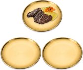 Luxiba - 3 stuks decoratief dienblad, goud, rond, 17 cm, decoratieve borden, gouden dienblad, rond, koffiehuis, dienblad, gouden bord, roestvrijstalen plaat, gouden onderborden, plaatbord, goudkleurig