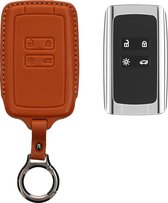 kwmobile leren autosleutel hoesje geschikt voor Renault 4-knops Smartkey autosleutel (alleen Keyless Go) - Als sleutelhanger met sleutelring - Echt leer in bruin