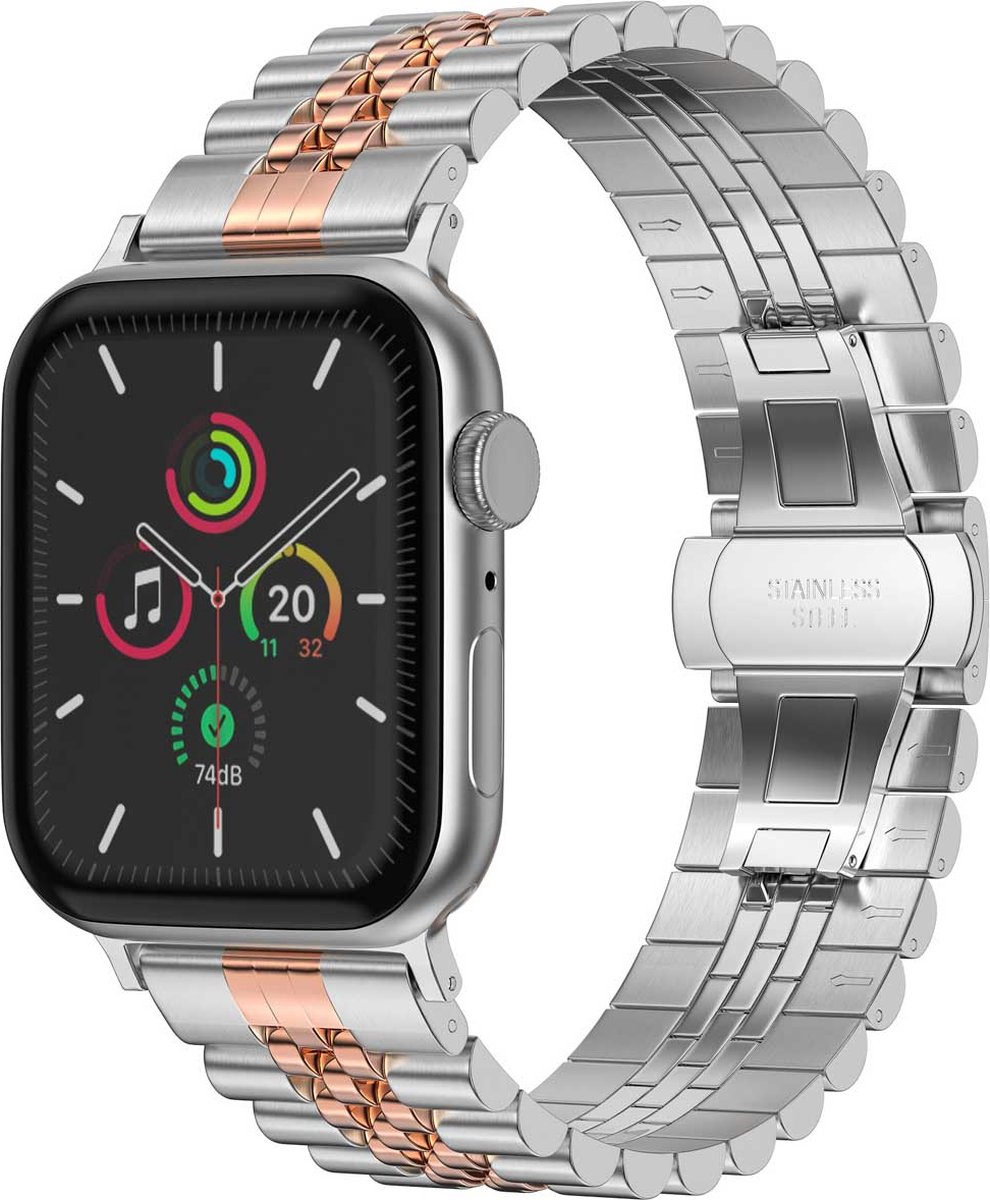 Selencia Jubilee stalen bandje voor de Apple Watch Series 1 / 2 / 3 / 4 / 5 / 6 / 7 / 8 / 9 / SE - 38 / 40 / 41 mm - Zilver / Rosé Goud