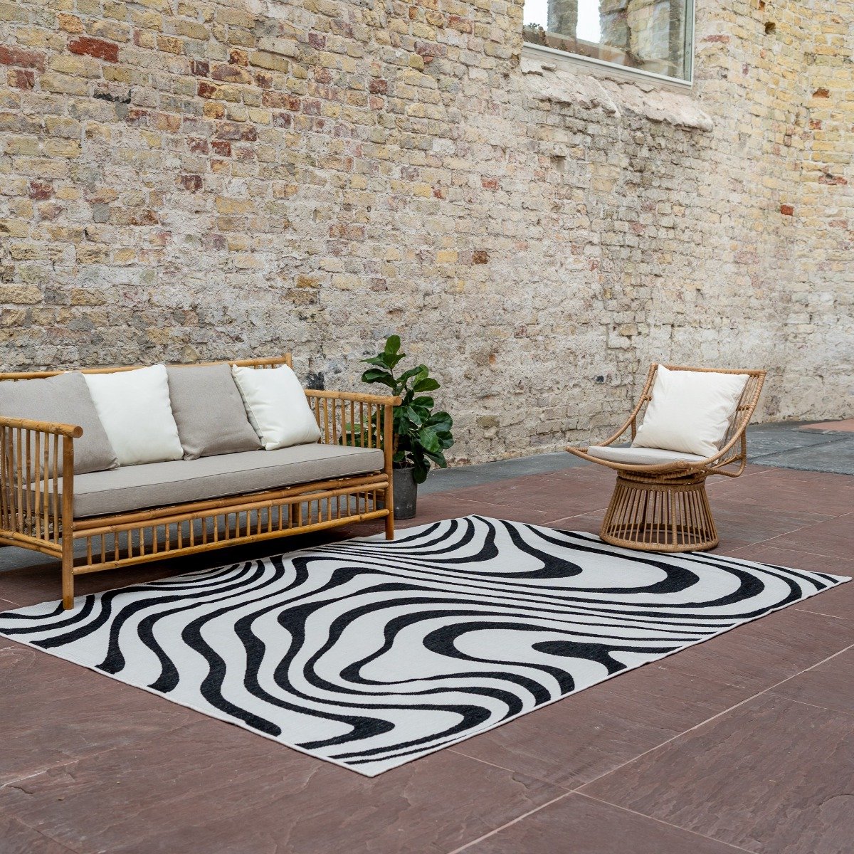 Buitenkleed Swirl Rechthoek - Zwart - Dubbelzijdig - 200 x 290 cm - (L)