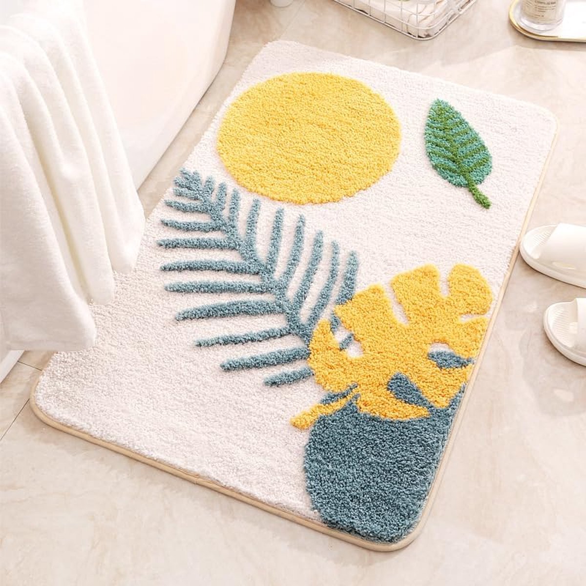 Badkamertapijten, extra zachte absorberende microvezel douchematten, antislip dik pluche badtapijt, badmatten voor badkamervloer, bad en douche (50 x 80 cm, bladerendans)