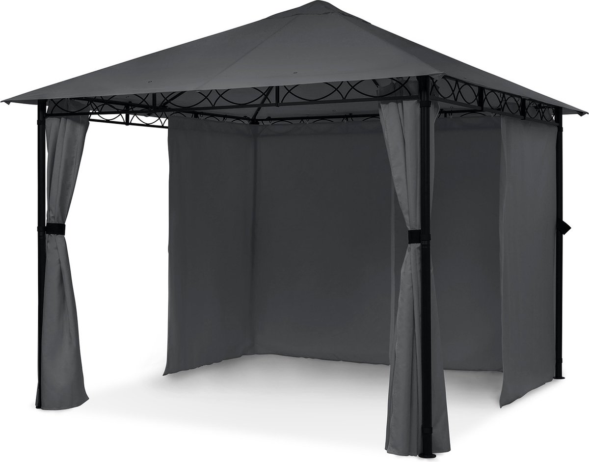 Blumfeldt Mondo - Pergola Partytent Tuintent Gazebo, Afmeting: 2,95 X 2,6 X 2,95 M (Bxhxd), 4 Zijpanelen, Easymount Concept, Bescherming Tegen Weersinvloeden: Uv / Wind / Regen, Donkergrijs