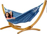 Hangmat Tones of Blueberry met houten standaard - 1 persoons hangmat - Blauw - 300 x 140 cm - Luilak