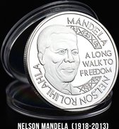 Allernieuwste.nl® Nelson Mandela Herdenkingsmunt Verzilverd Cadeau - Een Legende Geschenk Idee - Zilver verzilverd - Ø 40 mm