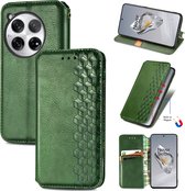 Luxe PU Lederen Ruitpatroon Wallet Case + PMMA Screenprotector voor OnePlus 12 _ Groen