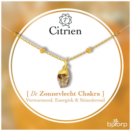 Collier Bixorp Citrine Chakra - Acier inoxydable plaqué or - Pendentif pierre précieuse brute - 36 cm + 8 cm réglable