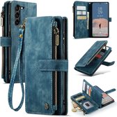 CaseMe - Hoesje geschikt voor Samsung Galaxy S24 Ultra - Vintage Wallet Book Case Ritssluiting - Met Magneetsluiting - Blauw