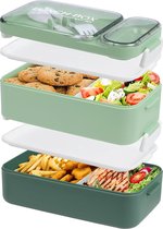 Lunch Box Bento Box voor volwassenen, 1600 ml, stapelbare lunchbox, container voor volwassenen, grote Bento Box met vork, lepel, sauzenboxen, lekvrije lunchbox voor werk, school, eten,