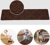 Trapmatten voor binnen, 15 stuks, 20 x 65 cm, trapmatten, traptapijt, bruin, rechthoekig, trapkleed, veilig voor kinderen, ouderen en honden