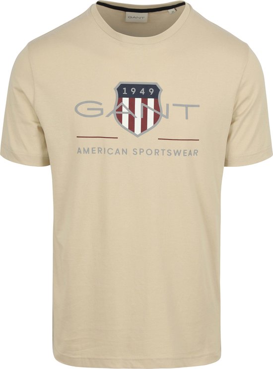 Gant - T-shirt Logo Ecru - Heren - Regular-fit